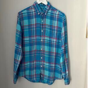 Vineyard Vines Bowline Plaid Slim Murray Shirt Linen Blue Mens Size Medium